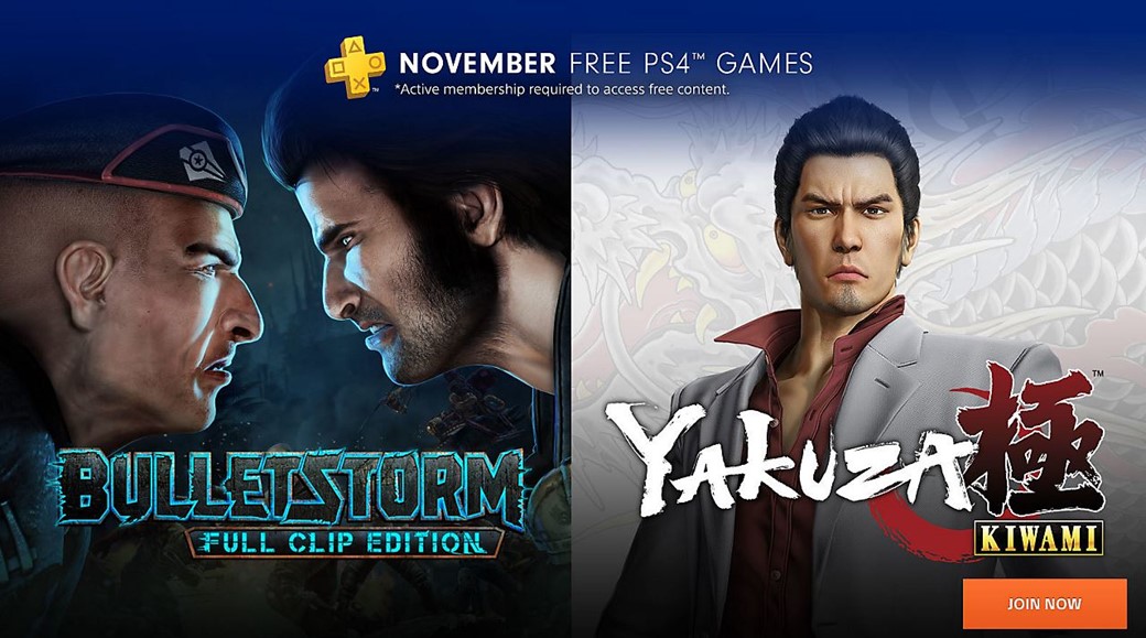 Bulletstorm e Yakuza Kiwami aparecem como jogos da PS Plus de novembro