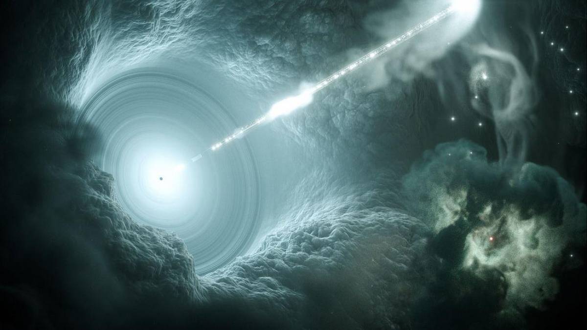 Astrônomos veem buraco negro lançando plasma no início do universo