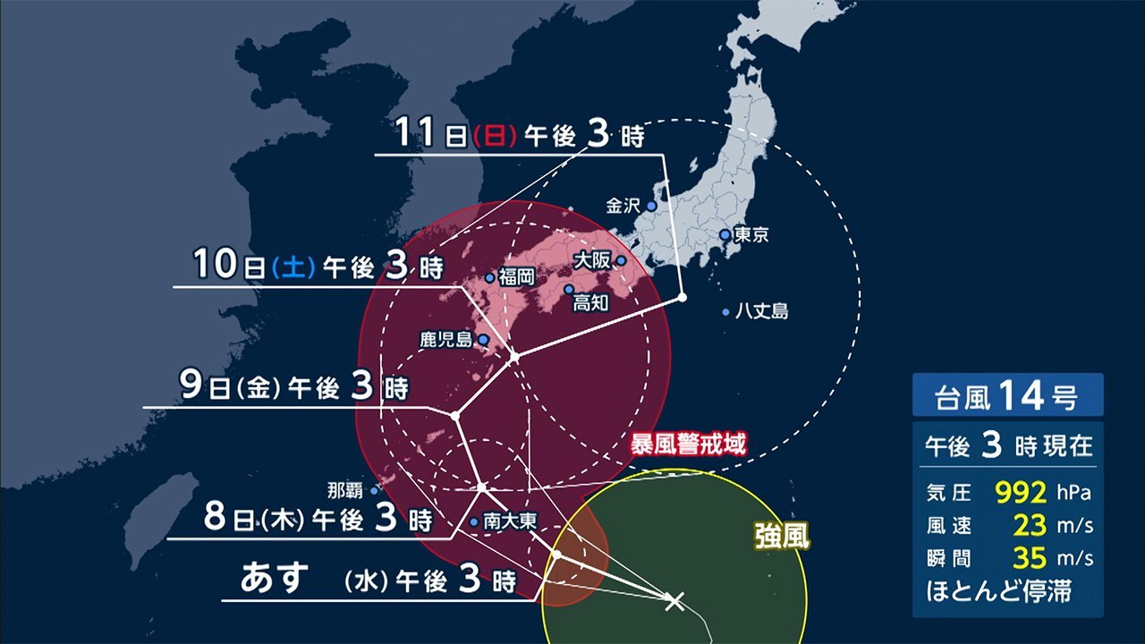 Tufão de n°14 se aproximará do território japonês no próximo dia 8 de outubro