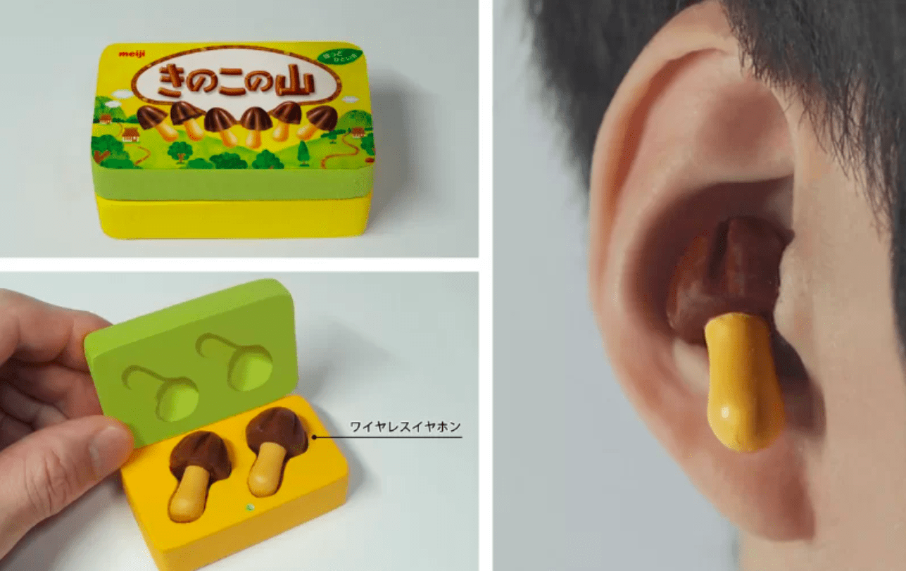 Meiji lança fones de ouvido em forma de cogumelo baseados no popular chocolate Kinoko no Yama