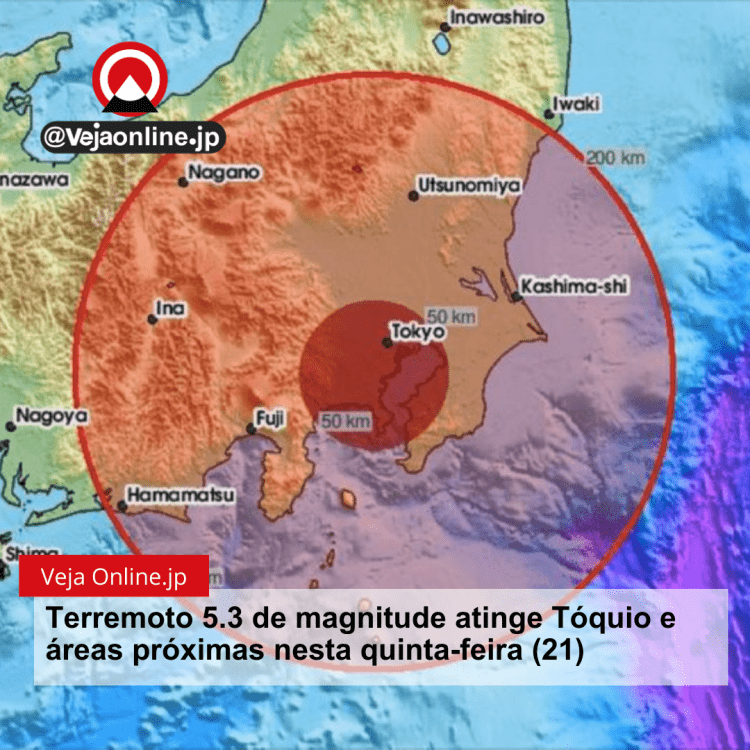 Terremoto 5.3 de magnitude atinge Tóquio e áreas próximas nesta quinta-feira (21)