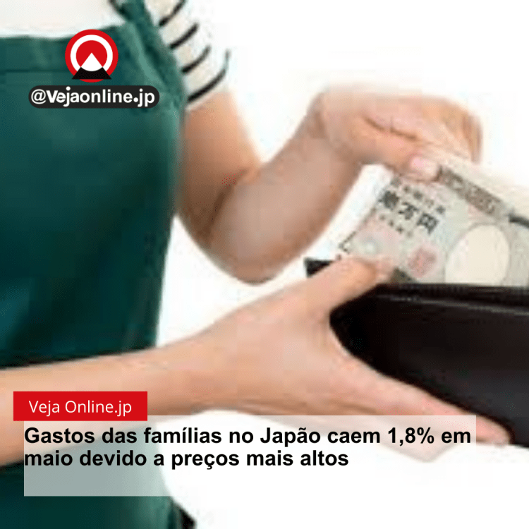Gastos das famílias no Japão caem 1,8% em maio devido a preços mais altos